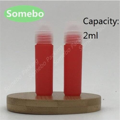 1000pcs 2ml plastic roll on bottles for essential oils, Red bottle, roll-on refillable perfume bottle deodorant containers