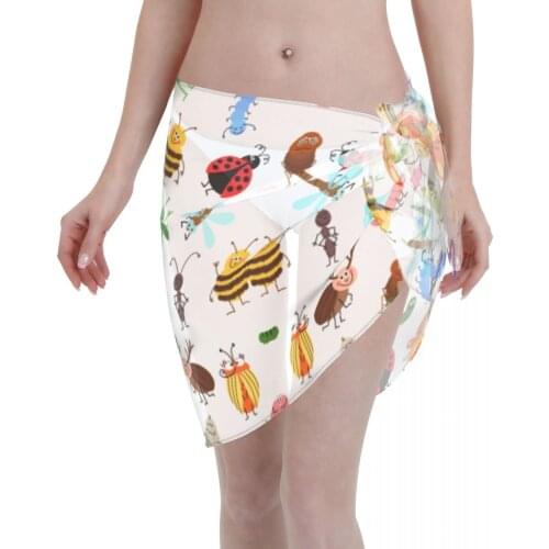 2021 Women Swimwear Pareo Scarf Bikini Cover-Ups Wrap Kaftan Sarong Beach Sexy Skirts Cute Cartoon Insects Swimsuit Cover-Ups