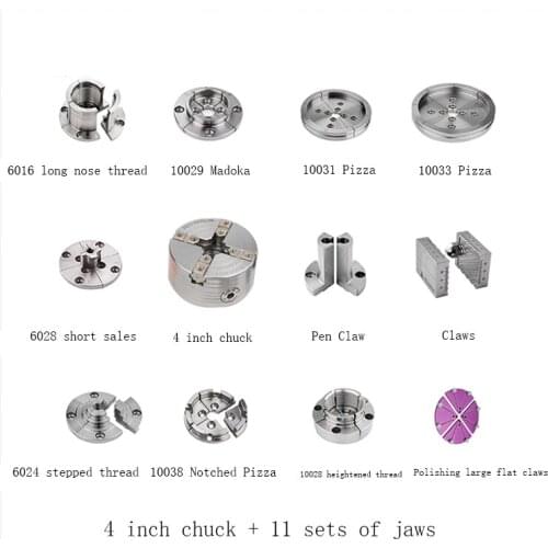 4 Inch Woodworking Chuck, M33*3.5, 1 Inch 8 Teeth, 1 1/4 Inch 8 Teeth, With 11 sets of jaws