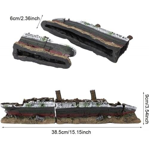 Fish tank landscaping Titanic Model Resin Aquarium Wrecked Boat Ship Decoration Artificial Fish Tank Ornament Sunk Ship Boat