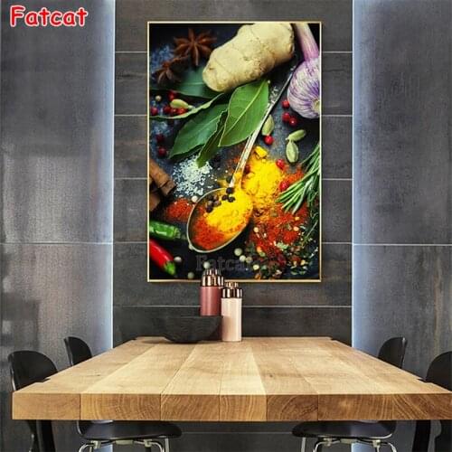 Diamond Embroidery Spice seasoning spoon restaurant kitchen decoration Diamond Painting Full drill Cross Stitch Wall Art PP2015