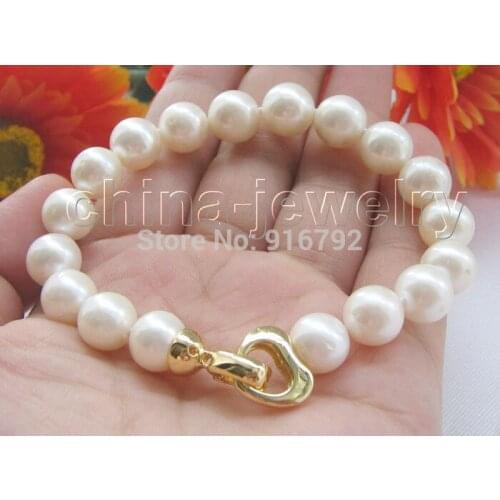 Free P&P > AAA 8" 11mm white round FW pearl bracelet-GP clasp