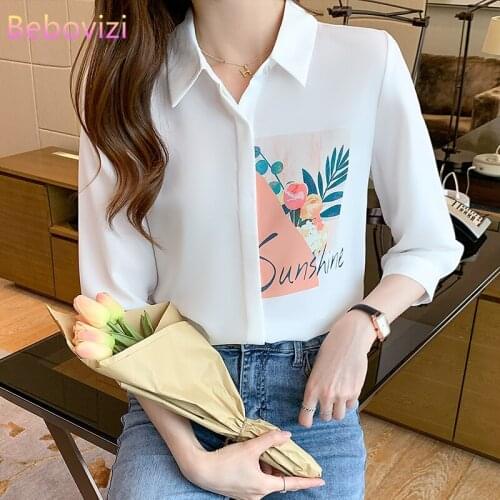 S-XXL 2021 New Fashion White Three Quarter OL Summer Casual Button Up Tops and Shirts for Women Office Lady Work Clothes