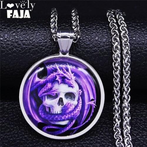 Dinosaur Skeleton Glass Stainless Steel Long Necklaces Men/Women Silver Color Necklace Jewelry joyeria acero inoxidable NXS03