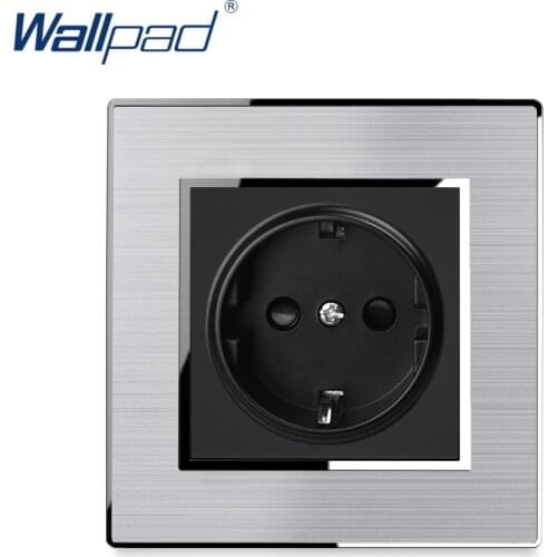 EU German Socket Wallpad Stainless Steel Panel With Silver Border Wall Socket 16A AC110-250V