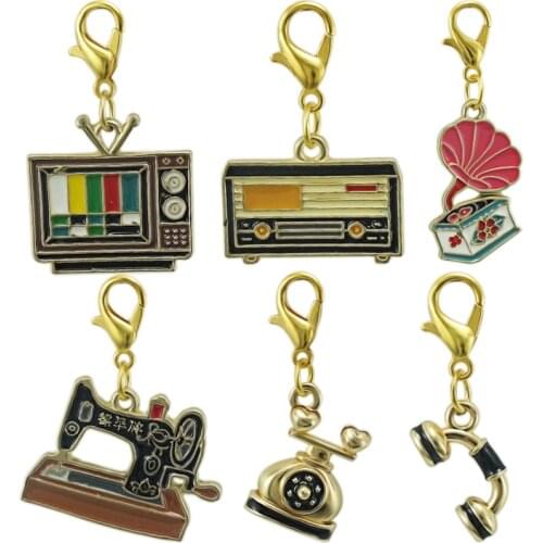 JINGLANG Summer Style Enamel Radio Phonograph Metal Charms Pendants Making Earrings Bracelet Gifts For Women Jewelry 50Pcs