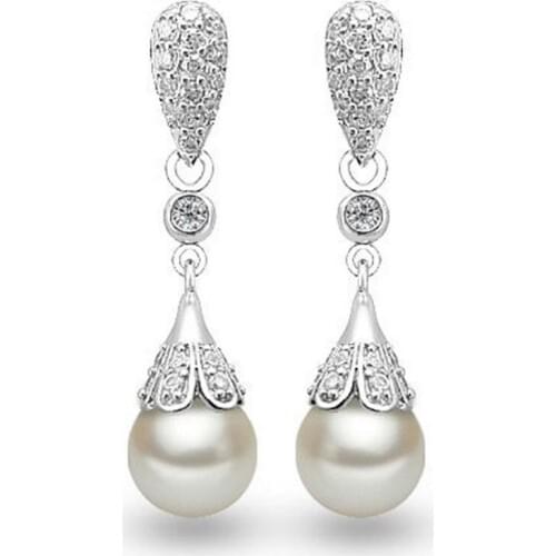 KOFSAC New Fashion 925 Sterling Silver Earrings For Women Luxury Zircon Pearl Flower Dangler Earring Princess Jewelry Brincos