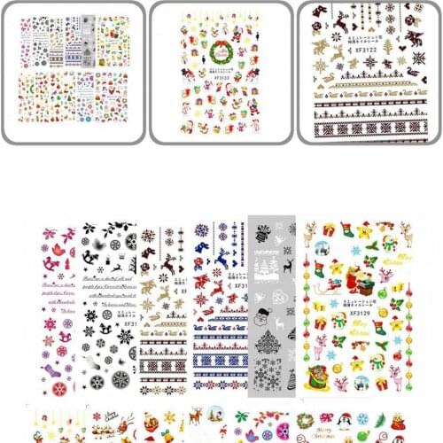 Colorful 12Pcs/Set Delicate Full Wrap Xmas Cartoon Winter Decals Ultra Thin Nail Sliders Bright for Winter