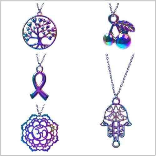 Fatima Hand Pendant Rainbow Necklace For Women Men Jewelry OM Tree Of Life Charm Necklaces Chain On The Neck Decoration Choker