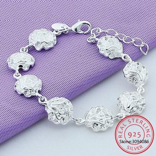 LEKANI 925 Sterling Silver Rose Flower Bracelet For Women Fashion Charm Wedding Engagement Party Jewelry