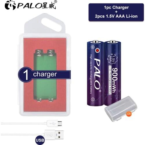 PALO 900mWh 1.5V AAA Lithium Rechargeable Li-ion Battery aaa 3A AAA li-ion batteries with charger+USB cable