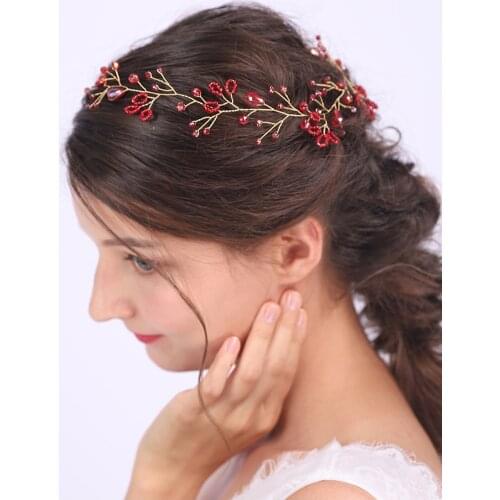 Minimalist Jubilant Red Crystal Wedding Headwear Chic Festival Hair Jewelry Bridal Shower Banquet Ornaments for women