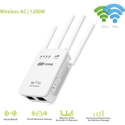 Powerful Wireless AC 1200Mbps Router 2.4G / 5G WiFi Repeater Four High Gain Antenna wi fi Two RJ45 Ports Bridge Signal Amplifier
