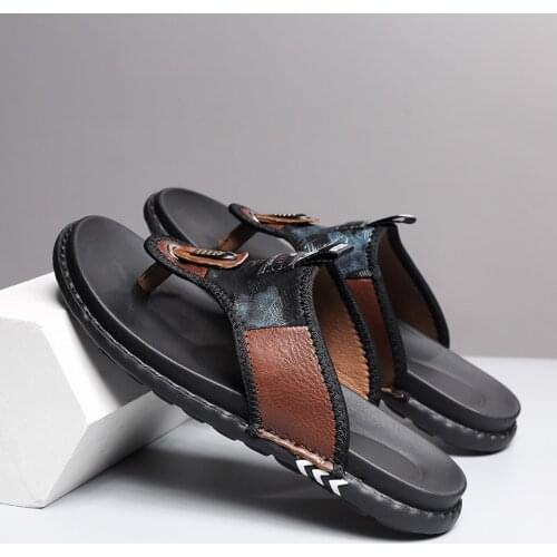 New Genuine Leather Arrival Summer Men Flip Flops High Quality Beach Sandals Non-slip