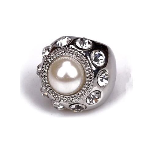 New Hot fashion new luxury diamante pearl silver exaggeration female Ring