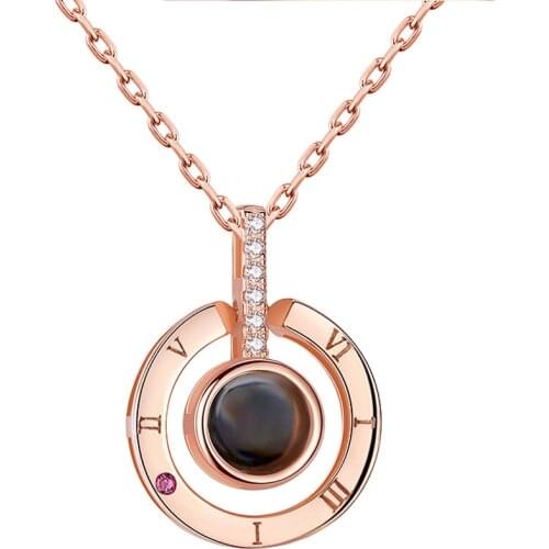 11.11 New Arrival Rose Gold & Silver 100 languages I love you Projection Pendant Necklace Romantic Love Memory Wedding Necklace