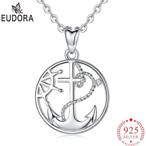 EUDORA 925 Sterling silver New Vintage Caribbean Pirate Anchor Pendant Men/women Necklace Personalized Silver Hook Necklace D35
