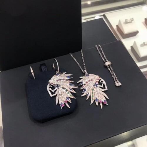 Charm Jewelry sets Chief Indian retro Design Earrings & necklace Asymmetric Micro-set Feather Earrings Necklace for women gift