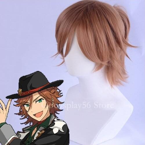 Mikejima Madara Wig Ensemble Stars Cosplay Ponytails Brown Short Braided Synthetic Hair Heat Resistant Mikejima Madara