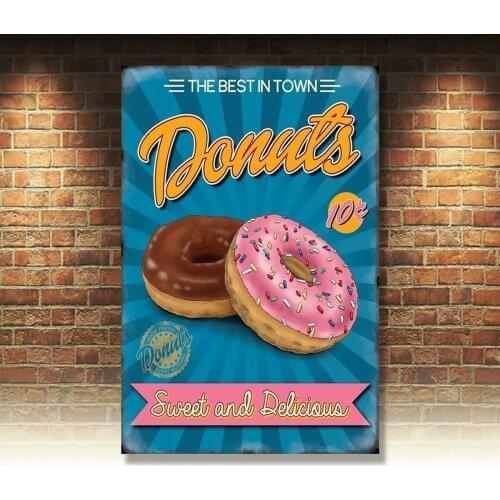 Donuts 50s American Diner Cafe Kitchen Food Sweet Retro Small Metal Steel Sign