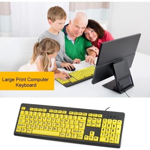 Wired USB Large Print Computer Keyboard for Low Vision Users High Contrast 104 Keys Letters for Old Men