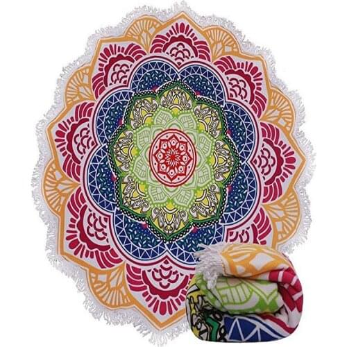 Drop Shipping Beach Towel With Tassel Mandala Lotus Gift Bath Shower Towel For Adults Microfiber 150cm Picnic Yoga Mat Blanket