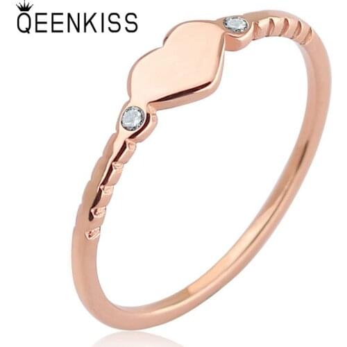 QEENKISS RG85 2021 Fine Jewelry Wholesale Fashion Women Girl Birthday Wedding Gift Heart Zircon Titanium Stainless Steel Ring
