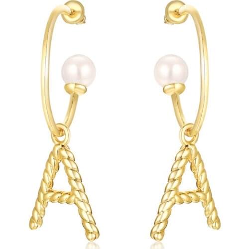 Stainless Steel Love Simulated Pearl Circle Round C Shape A Letter Hoop Earrings Gold Color Women Lady Party Wedding Gift