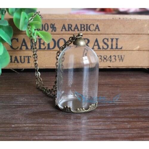 38x25mm Glass globe necklace--antique bronze 25mm base with 8mm cap /lid Dome jewelry Bubble Wish Bottle Jewelry supplies