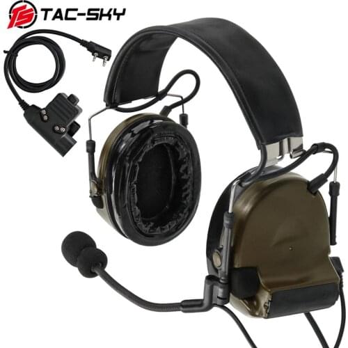 TAC-SKY U94 Kenwood plug PTT+COMTAC II silicone earmuffs outdoor hunting sports noise reduction pickup tactical headset FG