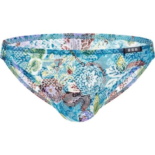 Colorful Sexy Mens Sheer Lace Underwear Underpants Thong Mens Gay Briefs Flower Pattern Panties for Lingerie Man