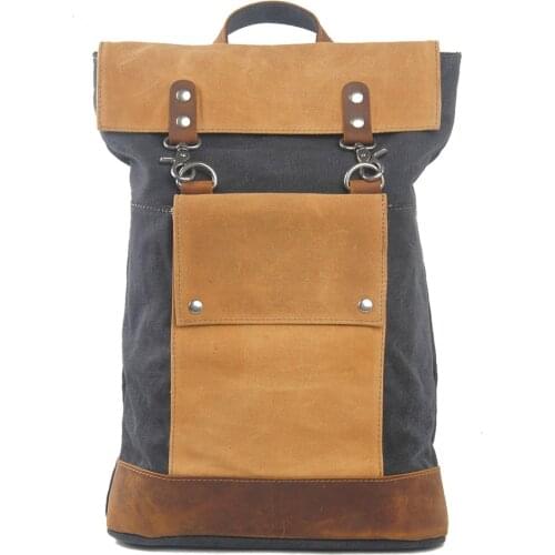 Retro Backpack Waterproof Canvas with First Layer Cowhide Outdoor Mountaineering Travel Sports Men and Women