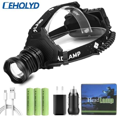 Xhp90 Led Headlamp Headlight Power Bank Head Lamp Flashlight 3 Pcs 18650 Battery Bulbs Zoom in / Out Lithium Ion 500000LM