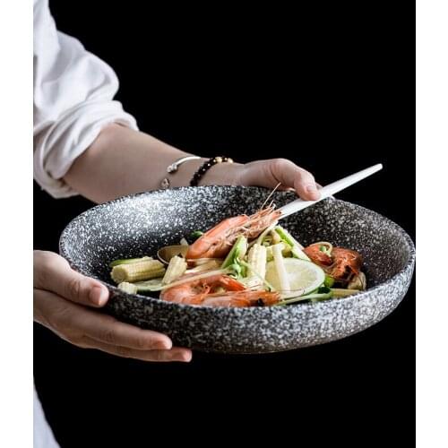 Japanese creative ceramic tableware soup bowl noodle bowl mixing bowl shallow mouth basin large soup basin vegetable basin home