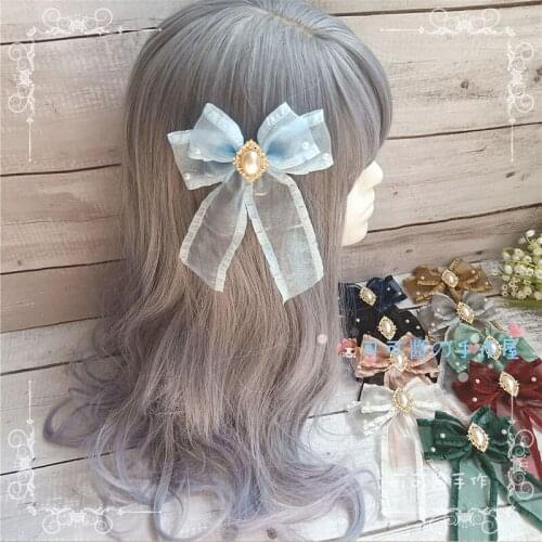 Japanese soft sister super large bow hair clip snow yarn side clip hair accessories lolita girl simple duckbill clip headwear