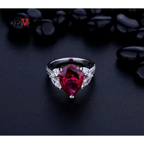 OEVAS 100% 925 Sterling Silver 10*14mm Water Drop Ruby Wedding Rings For Women Sparkling Engagement Party Fine Jewelry Wholesale