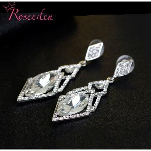 Vintage Long Crystal Drop Earrings For Women Fashion Silver Color Bride Earrings Wedding Jewelry Accessories RE3140