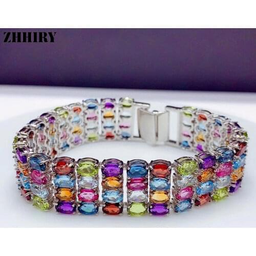 ZHHIRY Natural Colorful Gems 925 Sterling Silver Bracelet For Women Topaz Garnet Amethyst Citrine Peridot Gemstones Fine Jewelry