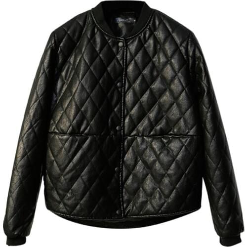 Winter Women Thicken PU Parkas Slim Short Cotton-Padded Motorcycle Jackets Female Big Size M-3XL Faux Soft Leather Coats WZ979