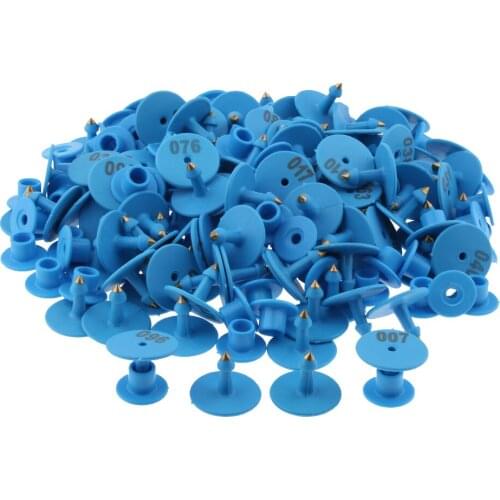 100PCS 001-100 Pre Numbered Livestock Ear Tag for Pig Goat Cow Sheep Blue