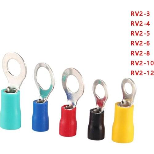 100pcs 50pcs RV2-3 RV2-5 RV2-8 pressed terminal O type circular pre insulated terminal wire nose cable size 1.5-2.5mm(A.W.G)