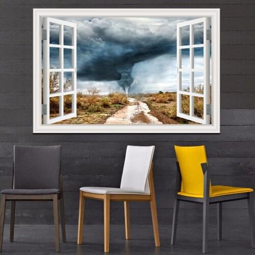 3D Wall Sticker Nature Tornado Decal Window View Wallpaper Home Decor Decals Removable Stickers For Living Room wallpaper