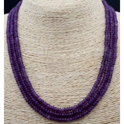 AAA 2x4mm NATURAL AMETHYST FACETED GEMS BEADS NECKLACE 3 STRAND