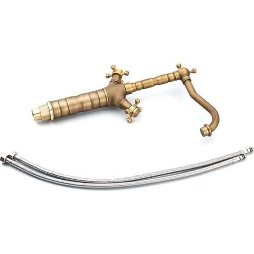Antique Faucet Bronze Bronze Double Handle Rotating Spray Faucet Bathroom Faucet Retro Style Brass High Basin Faucet