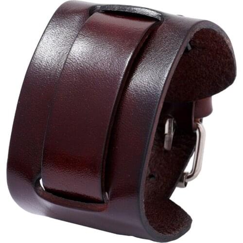 Black Wide Wrap Layer Bangle Genuine Leather Material Punk Men Watch Bracelet Jewelry Geometric Cuff Jewelry Pulsera Hombre