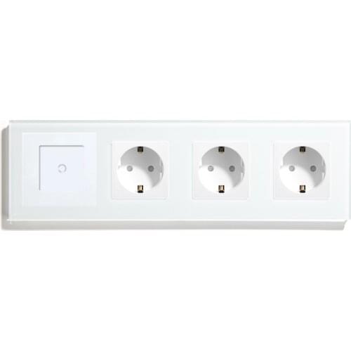 BSEED Triple EU Sockets With 1 Gang Wifi Switch White Black Crystal Glass Panel