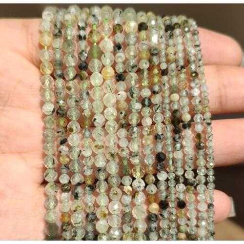 Natural Gem Faceted Beads 2/3/4mm Green Prehnita Jades Bead Wholesale Pick Material For Jewelry Making Diy Bracelet 15inches