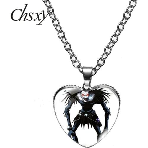 CHSXY Death Note Heart Pendant Necklace Light Yagami L Ryuk Ryuuku Art Pattern Glass Cabochon Choker Jewelry Accessories Gifts