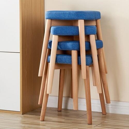 Wooden Stackable Stool Solid Wood Stool Fabric Cover Seat Cushion Square Padded Home and Commercial Backless Chair