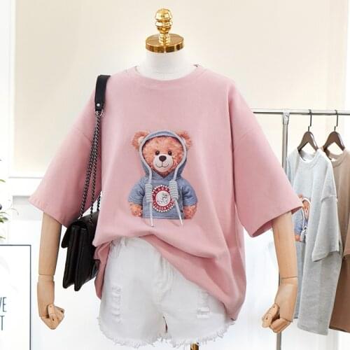 Spring and summer cartoon print short sleeve T-shirt loose large harasukawa womens top m-5xl